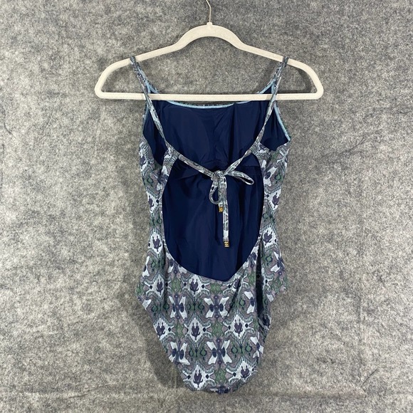 Tory Burch One Piece Swimsuit Medium Blue Boho Printed Backless Swim - Picture 2 of 9